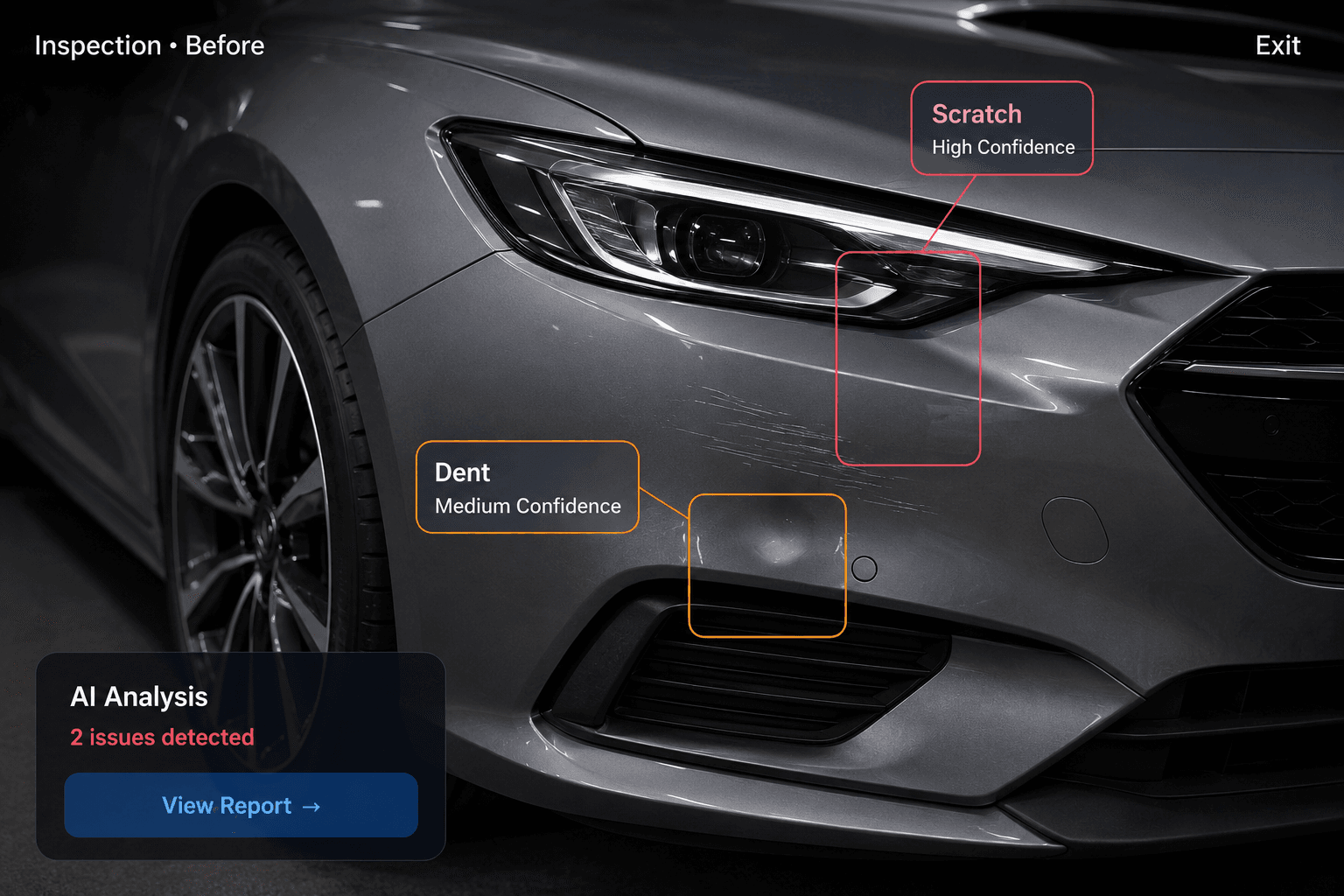 InspectaV AI damage detection on vehicle close-up